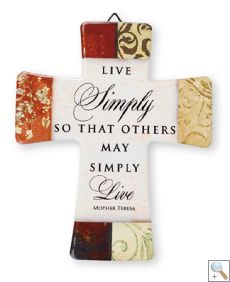'Live Simply' Glazed Porcelain Cross