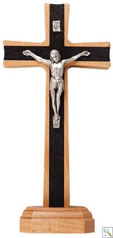 Beech Wood Cross Standing Crucifix/Inlaid 6 1/2