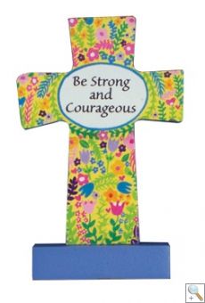 Wooden Message Cross: Be Strong and Courageous 3 1/2'' (CBC12541)