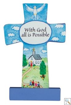 Wooden Message Cross: With God all is Possible 3 1/2'' (CBC12545)