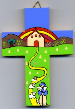 Church with Rainbow - Wooden Cross
