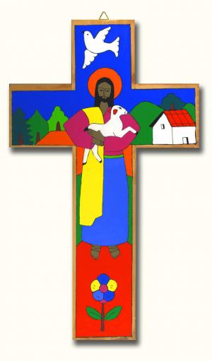 Traditional Good Shepherd - Wooden Cross