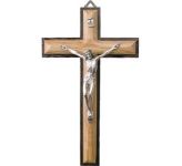 Two Tone Olive Wood Crucifix with Metal Corpus