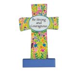 Wooden Message Cross: Be Strong and Courageous 3 1/2''