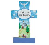 Wooden Message Cross: With God all is Possible 3 1/2''