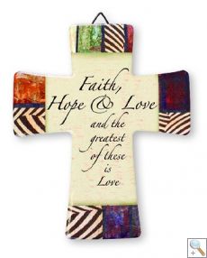 'Faith, Hope & Love' Glazed Porcelain Cross