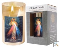 LED Candle / Glass Jar / Timer / Divine Mercy