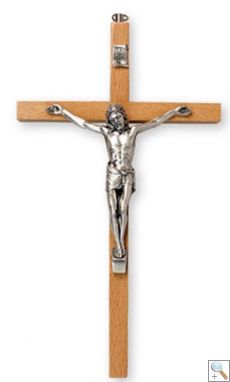 Crucifix in Beech Wood with Metal Corpus