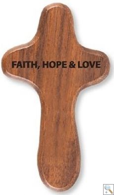 Wooden Holding Cross with Engraved Prayer: Faith, Hope & Love