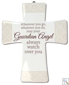 Guardian Angel Glazed Porcelain Cross
